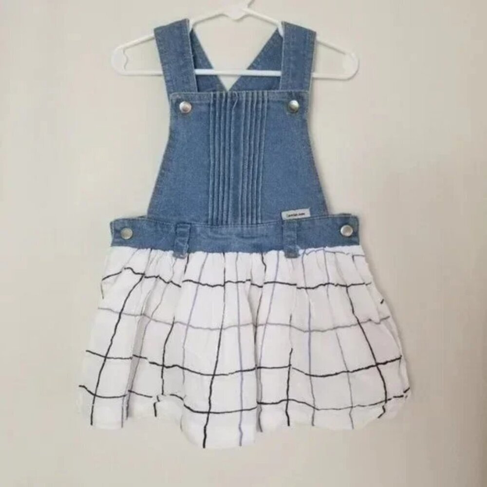 NWOT Calvin Klein Jean skirt overalls denim and checkered little girl 24M (B24)